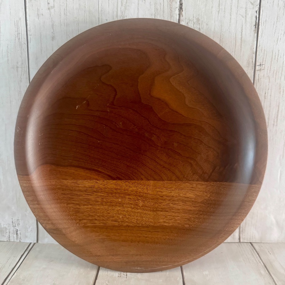 Handmade Solid Black Walnut Wood 10 1/2" Serving Platter Round Tray USA MCM